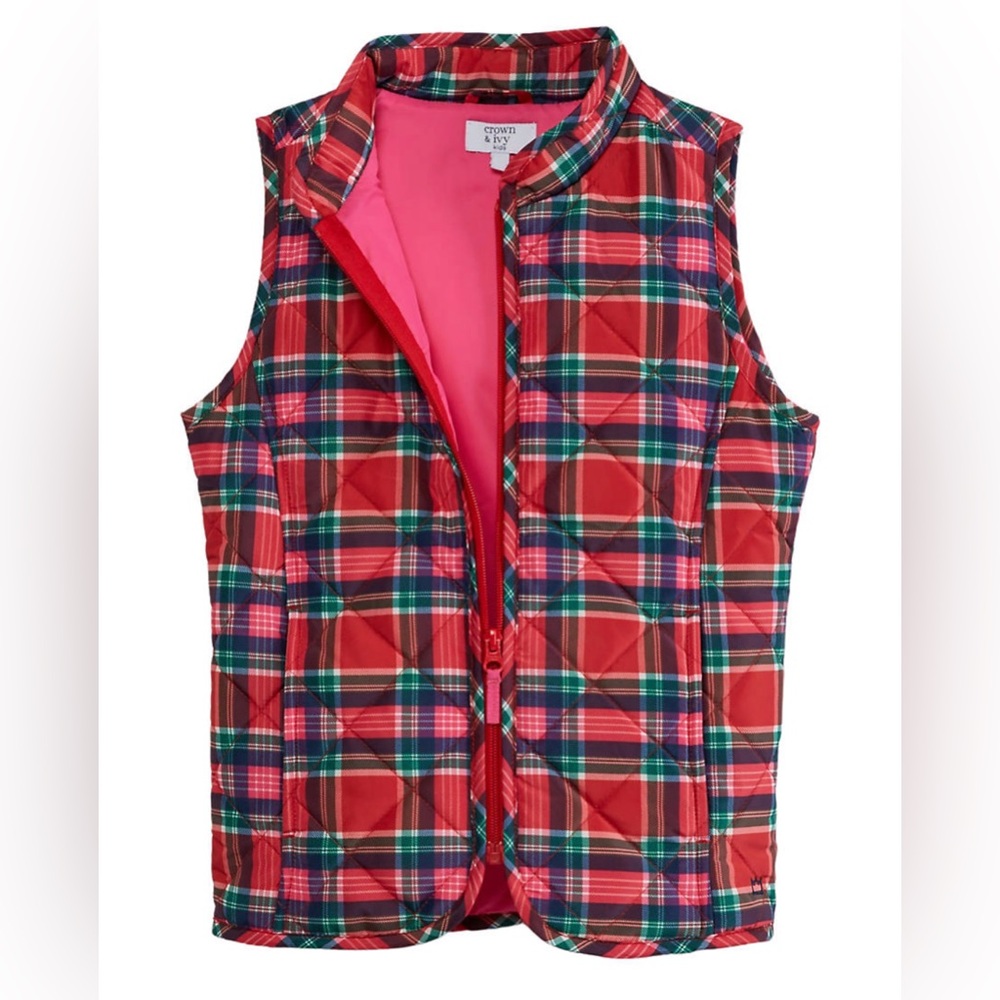 Crown & Ivy Quilted Plaid Vest Girls